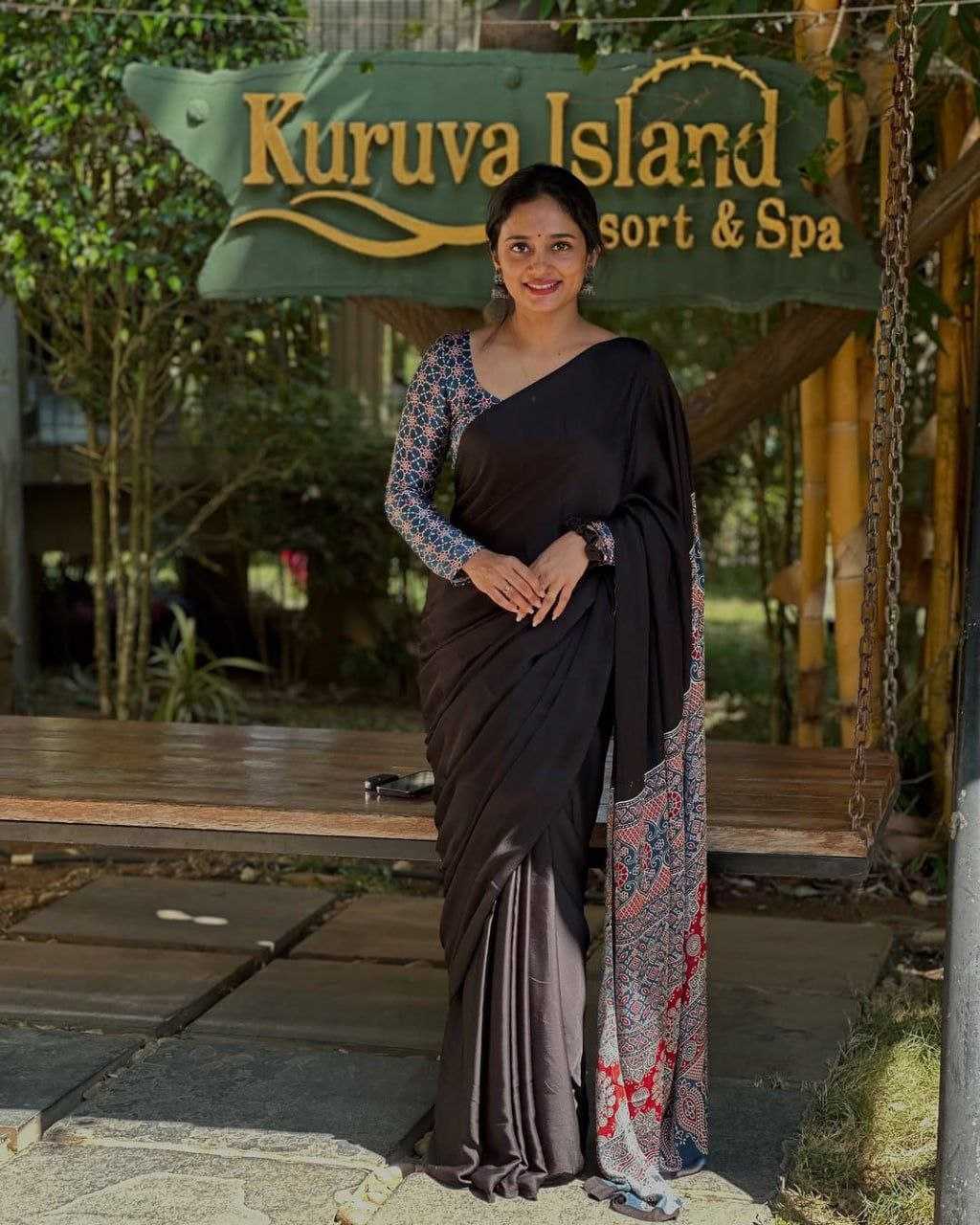 Satin  Ajrakh Satin Sarees